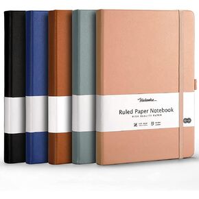 HIUKOOKA 5 Pack College Ruled Journal Notebook, A5 Hardcover Lined Notebook, 940 Numbered Pages+40 Perforated Pages, Leather Journal for Writing Office School Business, 5.75'' x 8.38'' - Black in Kuwait