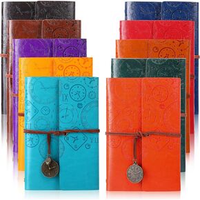 Glenmal 10 Pack PU Leather Journal Notebook Refillable Travel Writing Journals Vintage Diary Christmas Gift for Women Teen Girls and Men, 100GSM Lined Paper, 10 Colors(A6/ 7 x 5 Inch)