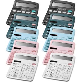 10 Pcs Desk Calculators Basic 12 Digit LCD Large Display Solar and Battery Dual Power Calculator Standard Function Office Desk Calculators Desktop with Sensitive Button for Home Office School 5 Color