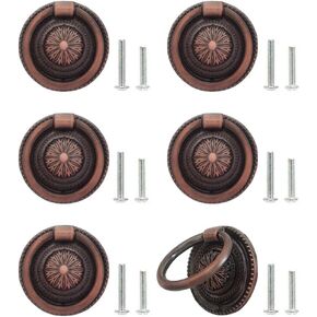 Sutfmwe Cabinet Ring Knob Pulls - Vintage Drawer Pulls - Drop Ring Drawer Pulls - Invisible Door Handle - Antique Rustic Cabinet Handles Knobs 6PCS (Bronze)
