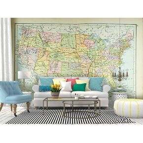 RECETHROWS Wall Mural Map of United States Peel and Stick Wallpaper Self Adhesive Wallpaper Large Wall Sticker Removable Vinyl Film Roll Shelf Paper Home Decor
