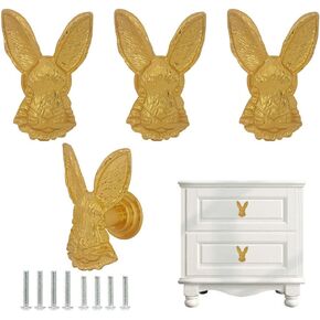 Gold Bunny Knobs,Cute Unique Bunny Head Shaped Knob Pulls for Drawer Chest Dresser Closet Bookcase Door Decor Easter Theme Home Furniture Vintage Knob Handles 4PCS (Gold)