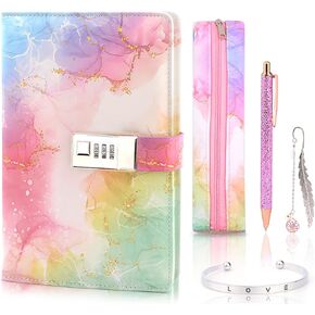 Diary with Lock for Girls, Diary Gifts for Girls Age 8-12, Locked Journal Set with Pen Pencil Case Bookmark, Birthday Gifts for Girls Kids Notebook Secret Diary for 8 9 10 11 12 Teens