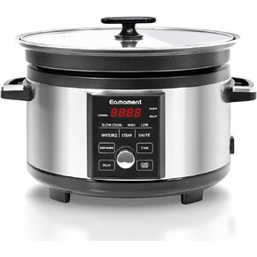 Eamoment 5.5QT Programmable Slow Cooker With Timer,Non Stick Aluminum Alloy Liner.SLOW COOK HIGH/SLOW COOK LOW/WHITE RICE/STEAM/SAUTE/WARM/DELAY,and Other Practical Functions