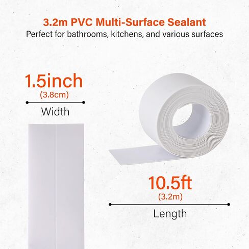 ZONE INDUSTRY CORP. 3 Roll 1.5''x10.5FT PVC Self Adhesive Caulk Tape, Waterproof White Caulking Sealing Strip for Kitchen, Countertop, Sink, Bathroom, Toilet Base, Shower, and Bathtub Floor Wall in Saudi Arabia