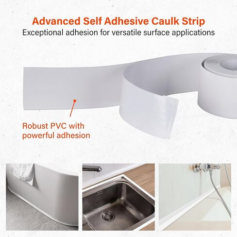 ZONE INDUSTRY CORP. 3 Roll 1.5''x10.5FT PVC Self Adhesive Caulk Tape, Waterproof White Caulking Sealing Strip for Kitchen, Countertop, Sink, Bathroom, Toilet Base, Shower, and Bathtub Floor Wall in Saudi Arabia