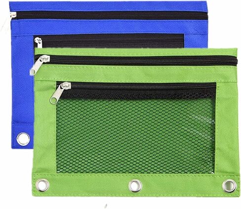 BeeSpring 3 Ring Binder قلم رصاص الحقيبة شبكة الموثق قلم رصاص الحقيبة مع جيب مزدوج نافذة واضحة سستة حالة حقيبة مستحضرات التجميل أكياس قلم رصاص للماء للوازم المكتب (2 جهاز كمبيوتر شخصى، الياقوت الأزرق والأخضر) in Kuwait