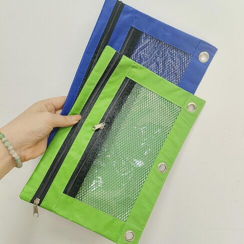 BeeSpring 3 Ring Binder قلم رصاص الحقيبة شبكة الموثق قلم رصاص الحقيبة مع جيب مزدوج نافذة واضحة سستة حالة حقيبة مستحضرات التجميل أكياس قلم رصاص للماء للوازم المكتب (2 جهاز كمبيوتر شخصى، الياقوت الأزرق والأخضر) in Kuwait