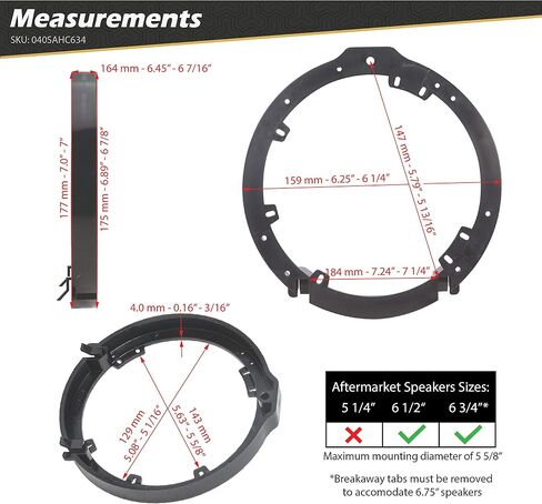 Scosche Compatible with Select 2007 to 2019 Acura & 2006 to 2017 Honda Vehicles 6.5" - 6.75" Speaker Adapters (1 Pair) SAHC634 in Saudi Arabia