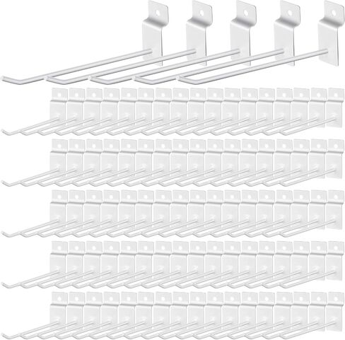 Tandefio 100 Pcs Slatwall Hooks 6 Inch Panel Display Hooks Metal Slat Wall Hanging Hooks Pegboard Heavy Duty Slat Board Hooks for Garage Retail Shop Shelf Organization Accessories, White in Saudi Arabia