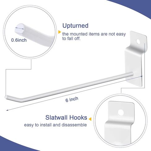 Tandefio 100 Pcs Slatwall Hooks 6 Inch Panel Display Hooks Metal Slat Wall Hanging Hooks Pegboard Heavy Duty Slat Board Hooks for Garage Retail Shop Shelf Organization Accessories, White in Saudi Arabia