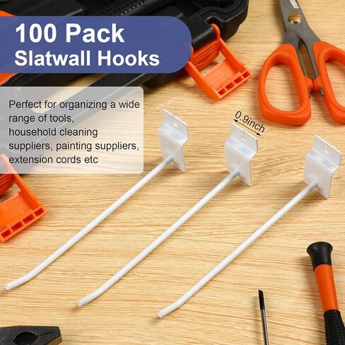 Tandefio 100 Pcs Slatwall Hooks 6 Inch Panel Display Hooks Metal Slat Wall Hanging Hooks Pegboard Heavy Duty Slat Board Hooks for Garage Retail Shop Shelf Organization Accessories, White in Saudi Arabia