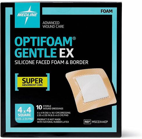 ضمادة لاصقة إسفنجية بحواف لطيفة من Medline MSCEX44EP Optifoam Gentle EX، مقاس 10.16 سم × 10.16 سم، عبوة من 100 قطعة in Saudi Arabia