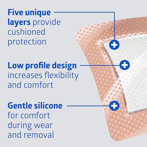 ضمادة لاصقة إسفنجية بحواف لطيفة من Medline MSCEX44EP Optifoam Gentle EX، مقاس 10.16 سم × 10.16 سم، عبوة من 100 قطعة in Saudi Arabia