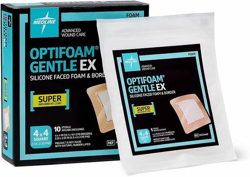 ضمادة لاصقة إسفنجية بحواف لطيفة من Medline MSCEX44EP Optifoam Gentle EX، مقاس 10.16 سم × 10.16 سم، عبوة من 100 قطعة in Saudi Arabia
