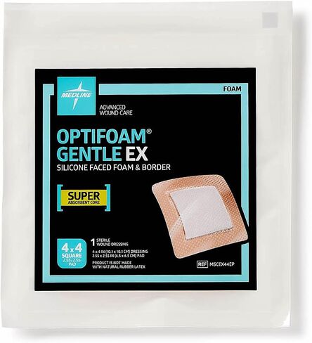 ضمادة لاصقة إسفنجية بحواف لطيفة من Medline MSCEX44EP Optifoam Gentle EX، مقاس 10.16 سم × 10.16 سم، عبوة من 100 قطعة in Saudi Arabia
