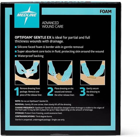 ضمادة لاصقة إسفنجية بحواف لطيفة من Medline MSCEX44EP Optifoam Gentle EX، مقاس 10.16 سم × 10.16 سم، عبوة من 100 قطعة in Saudi Arabia
