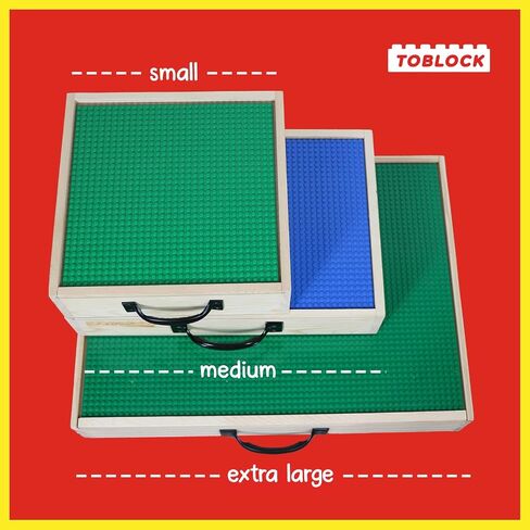 Wooden Box Building Blocks Organizer - 5 Compartments, Sliding Lid With Baseplate, Handle - Mega Bloks in Saudi Arabia