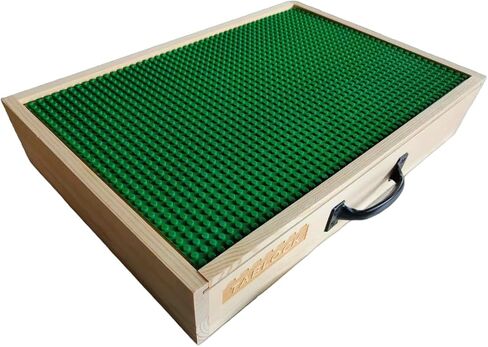 Wooden Box Building Blocks Organizer - 5 Compartments, Sliding Lid With Baseplate, Handle - Mega Bloks in Saudi Arabia