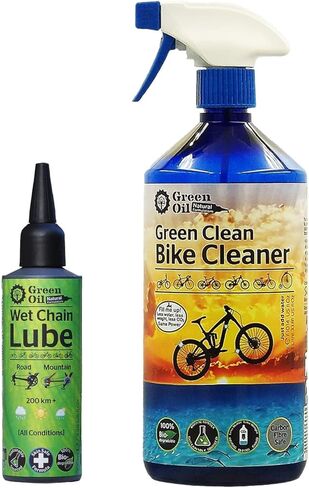 حزمة توفير الزيت الأخضر - تتضمن مزلق سلسلة مبللة 100 مل ومزيل الشحوم 100 مل | زجاجات بلاستيكية قابلة للتحلل، طبيعية، صديقة للبيئة، معاد تدويرها، خالية من زيت النخيل والبترول | المحرز في المملكة المتحدة in Kuwait