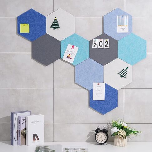 10Pcs Hexagon Felt Board Tiles Wall Cork Board (Large), Adhesive Felt Bulletin Pin Memo Board for Photos Pictures Office (ColorA Large) in Saudi Arabia