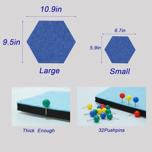 10Pcs Hexagon Felt Board Tiles Wall Cork Board (Large), Adhesive Felt Bulletin Pin Memo Board for Photos Pictures Office (ColorA Large) in Saudi Arabia