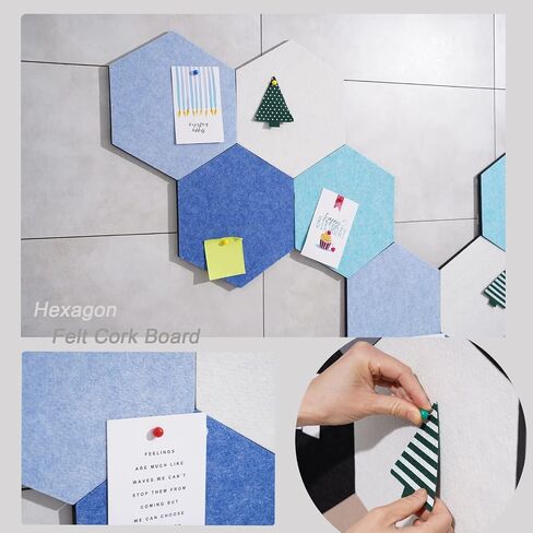 10Pcs Hexagon Felt Board Tiles Wall Cork Board (Large), Adhesive Felt Bulletin Pin Memo Board for Photos Pictures Office (ColorA Large) in Saudi Arabia