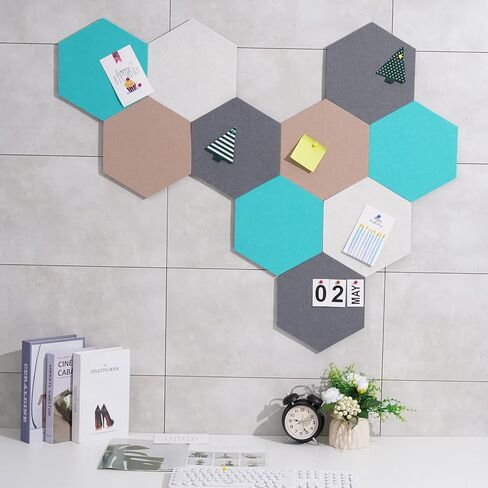 10Pcs Hexagon Felt Board Tiles Wall Cork Board (Large), Adhesive Felt Bulletin Pin Memo Board for Photos Pictures Office (ColorA Large) in Kuwait