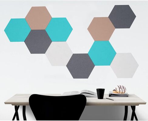 10Pcs Hexagon Felt Board Tiles Wall Cork Board (Large), Adhesive Felt Bulletin Pin Memo Board for Photos Pictures Office (ColorA Large) in Kuwait