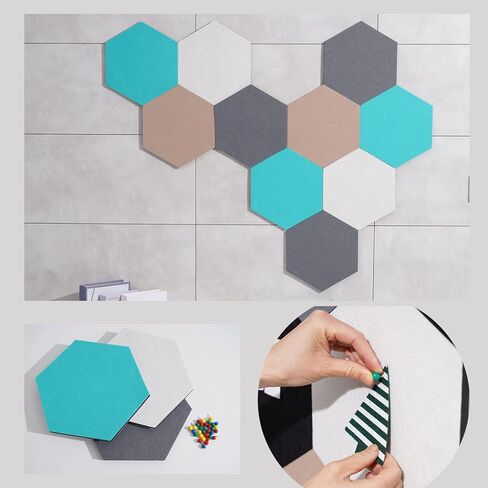 10Pcs Hexagon Felt Board Tiles Wall Cork Board (Large), Adhesive Felt Bulletin Pin Memo Board for Photos Pictures Office (ColorA Large) in Kuwait