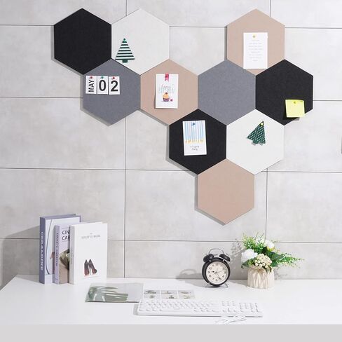 10Pcs Hexagon Felt Board Tiles Wall Cork Board (Large), Adhesive Felt Bulletin Pin Memo Board for Photos Pictures Office (ColorA Large) in Saudi Arabia