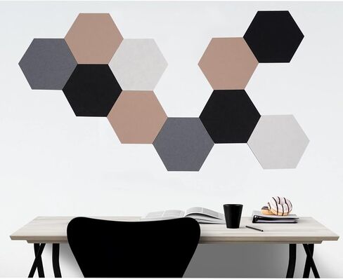 10Pcs Hexagon Felt Board Tiles Wall Cork Board (Large), Adhesive Felt Bulletin Pin Memo Board for Photos Pictures Office (ColorA Large) in Saudi Arabia