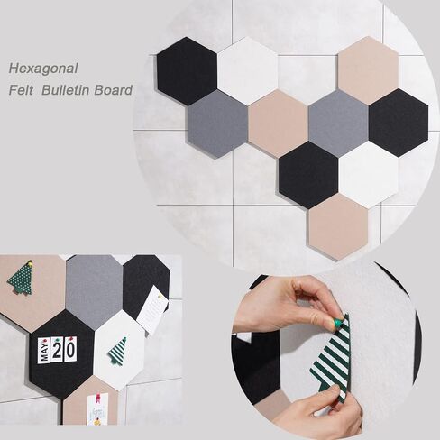 10Pcs Hexagon Felt Board Tiles Wall Cork Board (Large), Adhesive Felt Bulletin Pin Memo Board for Photos Pictures Office (ColorA Large) in Saudi Arabia