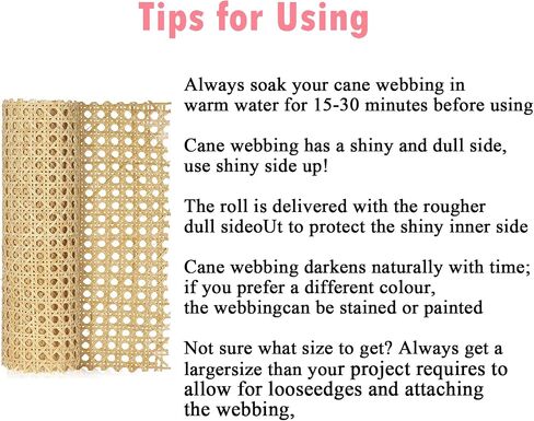Cane Webbing Roll, Rattan Webbing for Caning Projects, Natural Woven Open Mesh Cane for DIY Furniture, Chair, Cabinet, Ceiling and Door 18''Width x 3.3FT in Saudi Arabia