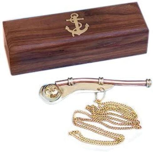 Solid Brass/Copper Boatswain (Bosun) Whistle with Wooden Box, 5", Brass in Saudi Arabia