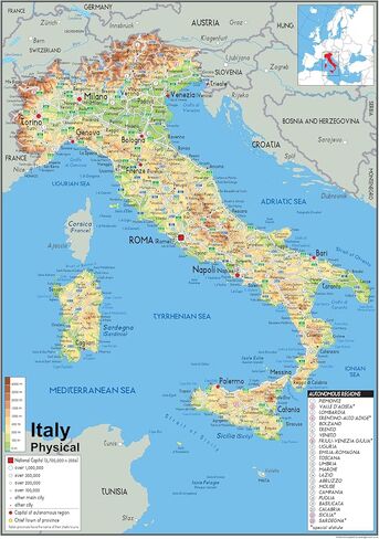 Italy Physical Poster Map - 16.5 x 23.3 inches - Paper Laminated in Saudi Arabia