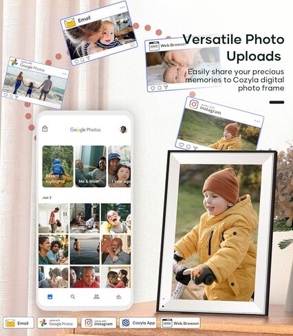 إطار Cozyla: إطار صور رقمي مقاس 32 بوصة مع شاشة كبيرة، وإطار صور إلكتروني WiFi مع مساحة تخزين غير محدودة وبدون اشتراك، وشاشة غير لامعة مضادة للوهج، والمشاركة عبر التطبيق، والبريد الإلكتروني، وصور Google، والويب in Kuwait