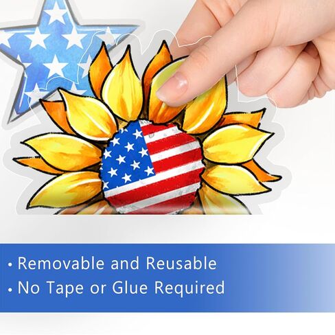 Mfault 4th of July Patriotic Window Clings 4 Sheets, America USA Sunflower Flower Floral Blue Truck Stickers Decal Decorations, American Flag Mason Jar Hat Stars Stripes Home Kitchen Decor in Saudi Arabia