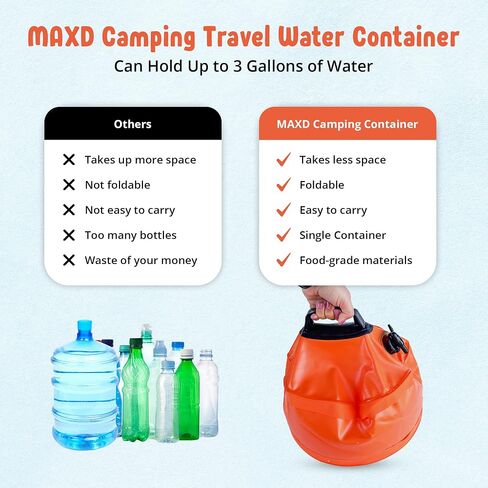 MAXD Camping Water Container - Water Storage Containers - Collapsible Water Container with Spigot - Portable Water Tank - water jug 3 gallon BPA Free - Camping Water Dispenser - Water Jug with Spout in Saudi Arabia