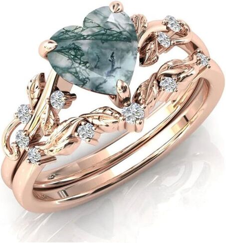 Flpruy Natural Moss Agate Ring for Women 925 Sterling Silver Green Moss Agate Set Ring for Women Promise Ring Engagement Moss Agate Jewelry for Wedding/Anniversaries/Daily in Kuwait