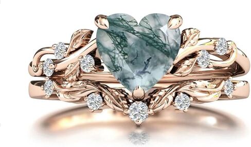 Flpruy Natural Moss Agate Ring for Women 925 Sterling Silver Green Moss Agate Set Ring for Women Promise Ring Engagement Moss Agate Jewelry for Wedding/Anniversaries/Daily in Kuwait