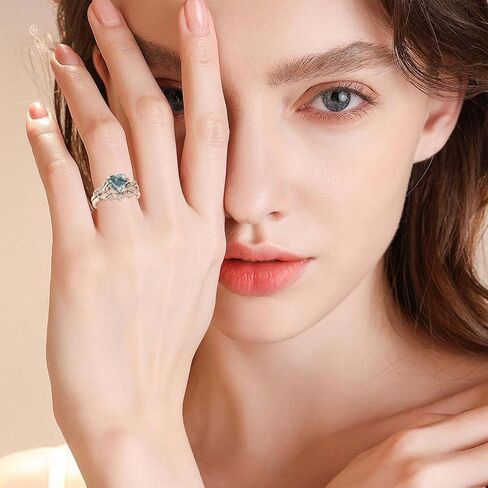 Flpruy Natural Moss Agate Ring for Women 925 Sterling Silver Green Moss Agate Set Ring for Women Promise Ring Engagement Moss Agate Jewelry for Wedding/Anniversaries/Daily in Kuwait