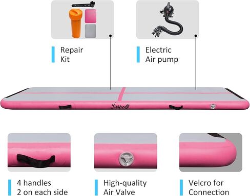 Jospolf 6.6ft نفخ الجمباز الهواء تراجع حصيرة وسادة هوائية لليوجا اللياقة البدنية التايكوندو التدريب على ممارسة الشقلبة مع مضخة كهربائية (الوردي) in Kuwait