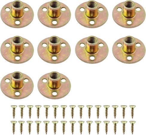 ULIFESTAR 10 PCS M10(3/8'') Brad Hole Tee Nut Carbon Steel Screw in T Nuts Round Base Mounting Hardware Fitting Fastener Flange Insert Female Thread with Screws (Inner Diameter 10mm/0.4'') in Saudi Arabia