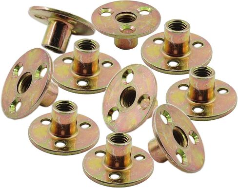 ULIFESTAR 10 PCS M10(3/8'') Brad Hole Tee Nut Carbon Steel Screw in T Nuts Round Base Mounting Hardware Fitting Fastener Flange Insert Female Thread with Screws (Inner Diameter 10mm/0.4'') in Saudi Arabia