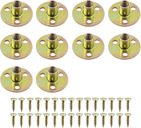 ULIFESTAR 10 PCS M10(3/8'') Brad Hole Tee Nut Carbon Steel Screw in T Nuts Round Base Mounting Hardware Fitting Fastener Flange Insert Female Thread with Screws (Inner Diameter 10mm/0.4'') in Saudi Arabia
