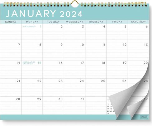 S&O Basic Teal Business Wall Calendar from January 2024-June 2025 - Tear-Off Monthly Calendar for Office - 18 Month Academic Wall Calendar - Hanging Calendar with Monthly Mini-Calendars - in Saudi Arabia