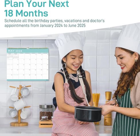 S&O Basic Teal Business Wall Calendar from January 2024-June 2025 - Tear-Off Monthly Calendar for Office - 18 Month Academic Wall Calendar - Hanging Calendar with Monthly Mini-Calendars - in Saudi Arabia
