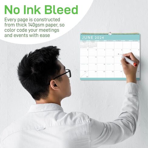 S&O Basic Teal Business Wall Calendar from January 2024-June 2025 - Tear-Off Monthly Calendar for Office - 18 Month Academic Wall Calendar - Hanging Calendar with Monthly Mini-Calendars - in Saudi Arabia