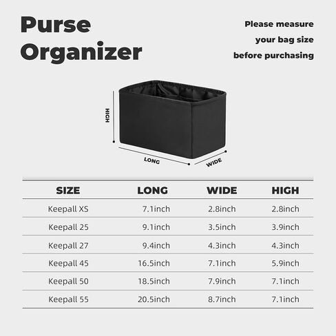 XYJG Purse Handbag Silky Organizer Insert Keep Bag Shape Fits LV Keepall XS/25/27/45/50/55 bags, Luxury Handbag Tote Lightweight Sturdy(Keepall 45,Black) in Saudi Arabia